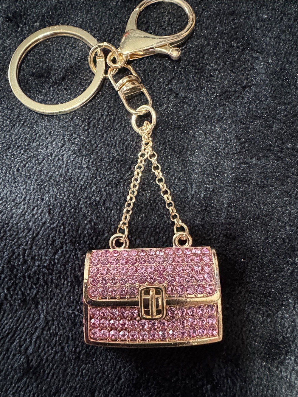 Source Unknown Gold-Tone Pink Crystal Purse Keychain Charm